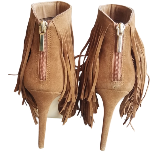 Cowboy fringe ankle booties boots shoes peekaboo toes western hobo - Picture 5 of 11